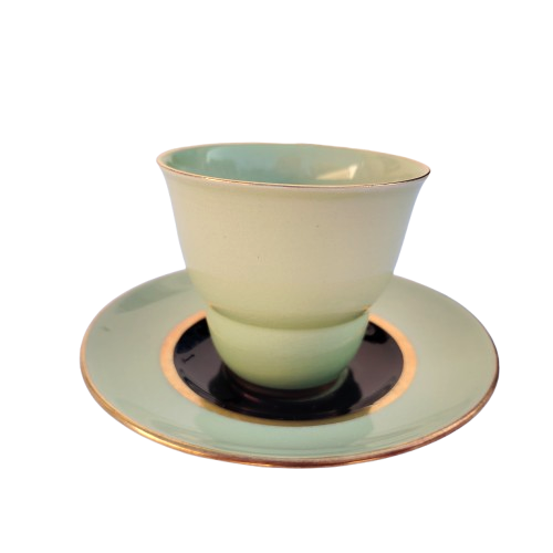 Carlton Ware 3 x Green Black and Gold Cups and Saucers