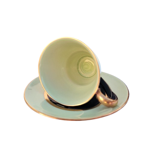 Carlton Ware 3 x Green Black and Gold Cups and Saucers