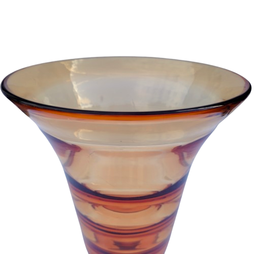 Whitefriars golden amber glass vase with horizontal optical ribbing