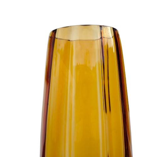 Huge Amber Italian Empoli Glass Ribbed Cylinder Vase
