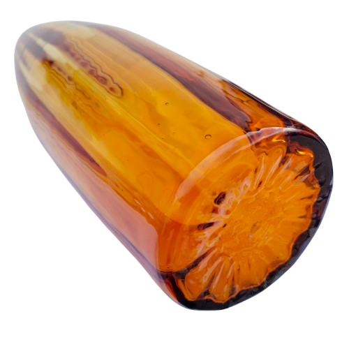 Huge Amber Italian Empoli Glass Ribbed Cylinder Vase