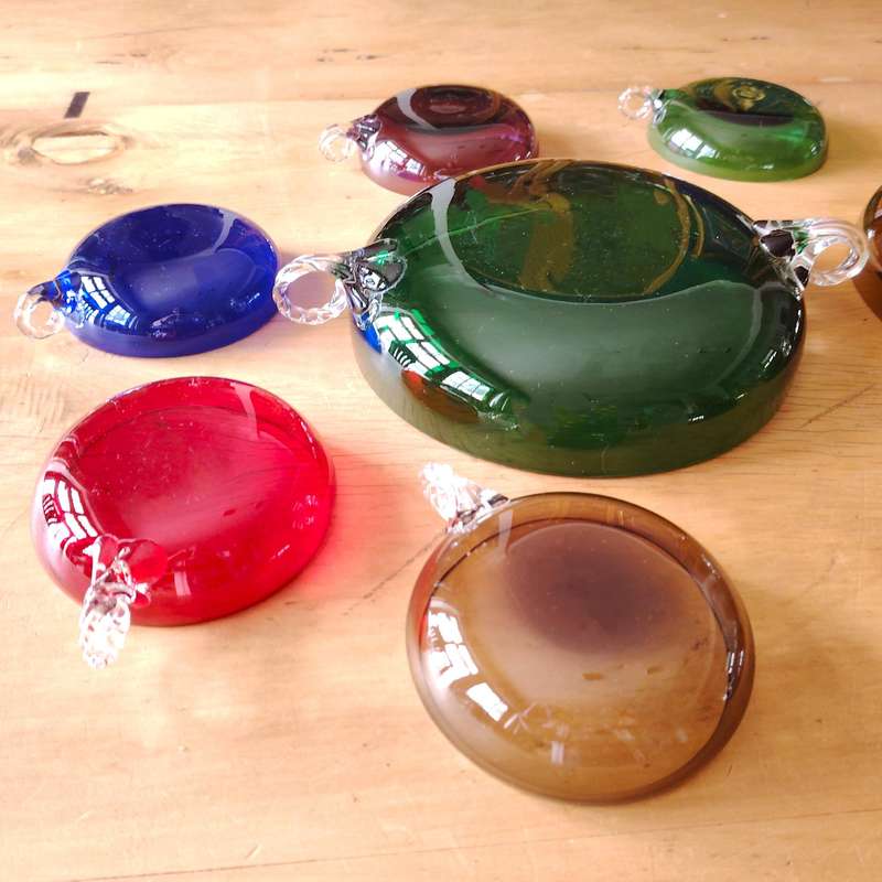 Dessert Cups and bowl in colored glass and stylized handles