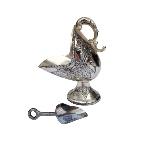 Silver Plated Salt Scuttle Raised Detailed with scoop