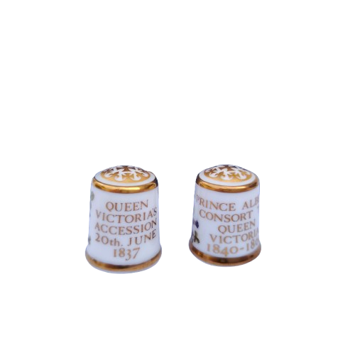 Pair Royal Crown Derby Thimbles Queen Victoria Ltd 5000