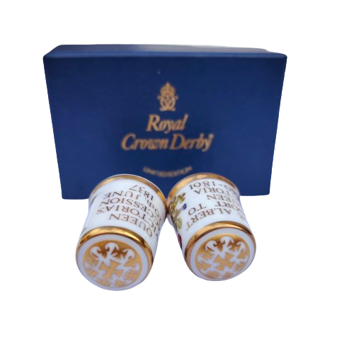 Pair Royal Crown Derby Thimbles Queen Victoria Ltd 5000