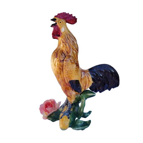 Mid Century Large Handcrafted Pottery Majolica Rooster Sculpture