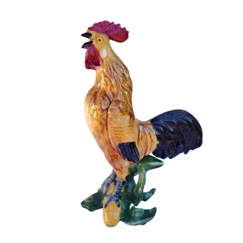 Mid Century Large Handcrafted Pottery Majolica Rooster Sculpture