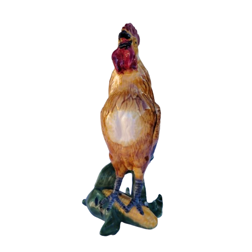 Mid Century Large Handcrafted Pottery Majolica Rooster Sculpture