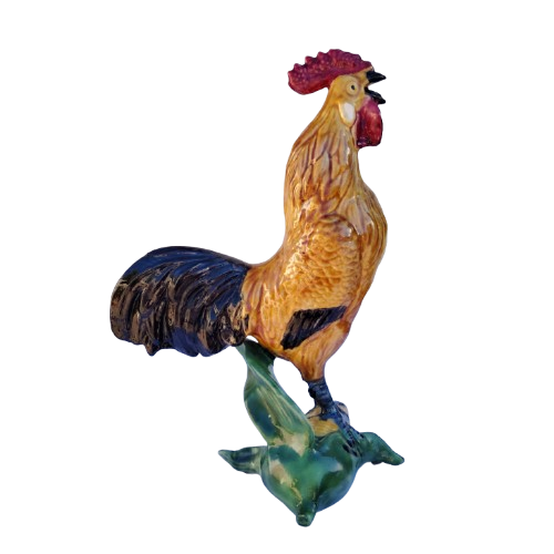 Mid Century Large Handcrafted Pottery Majolica Rooster Sculpture
