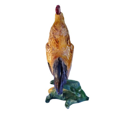 Mid Century Large Handcrafted Pottery Majolica Rooster Sculpture