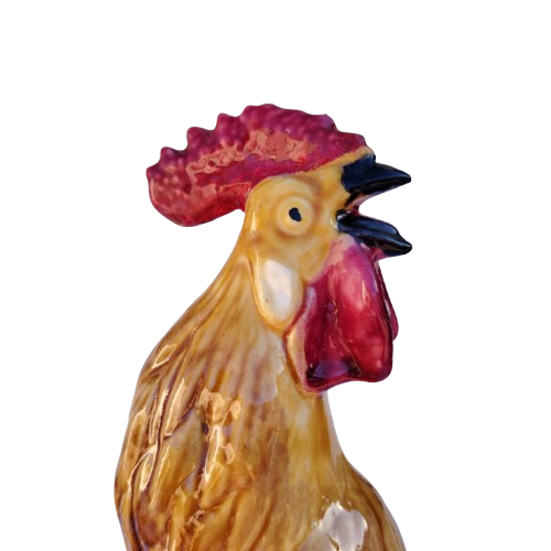 Mid Century Large Handcrafted Pottery Majolica Rooster Sculpture