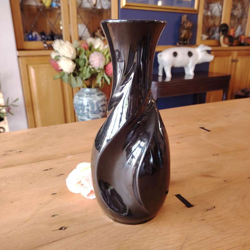 Mid century Lucia Ware #7804 Black Twisted Vase