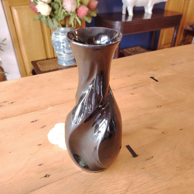 Mid century Lucia Ware #7804 Black Twisted Vase