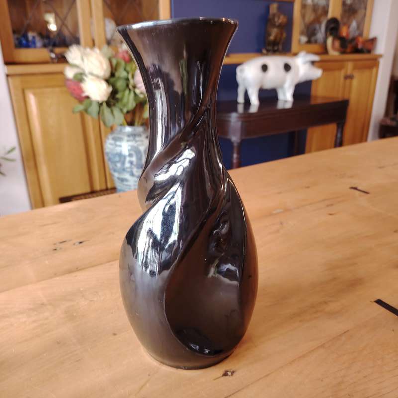 Mid century Lucia Ware #7804 Black Twisted Vase