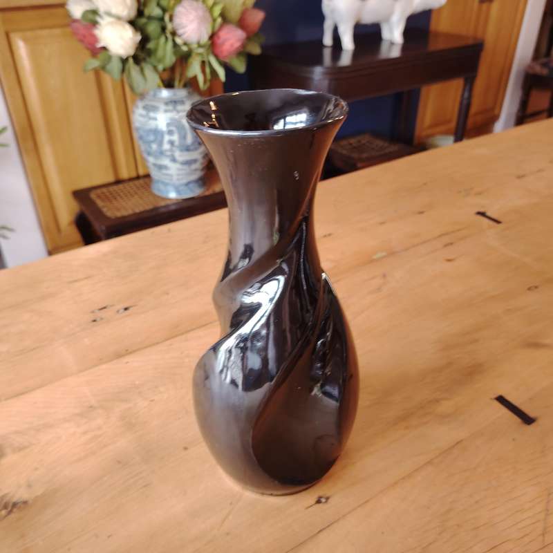 Mid century Lucia Ware #7804 Black Twisted Vase
