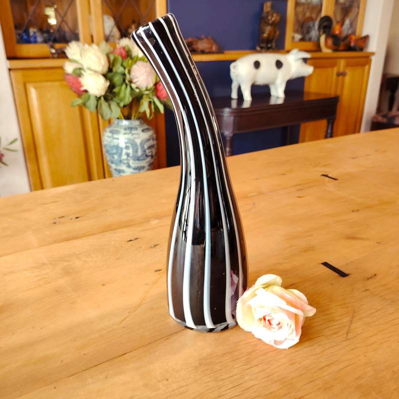 Murano stunning zebra striped design in black and white vase