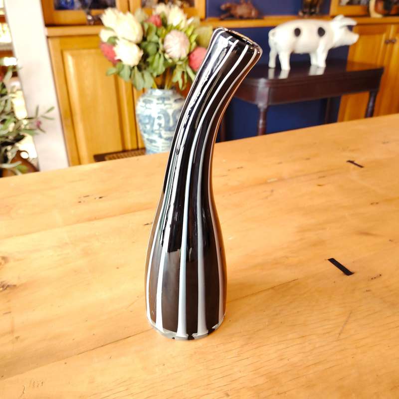 Murano stunning zebra striped design in black and white vase
