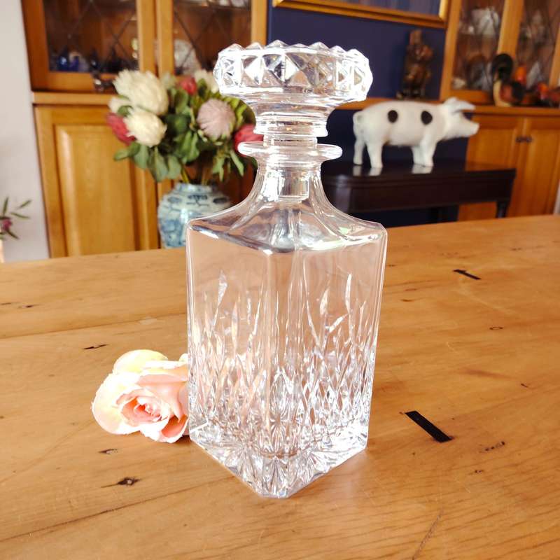 Vintage Clear Lead Crystal Glass Etched Decanter