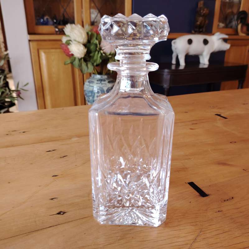 Vintage Clear Lead Crystal Glass Etched Decanter