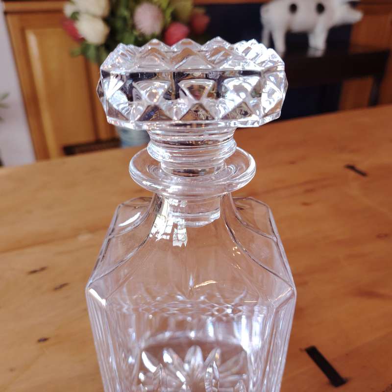 Vintage Clear Lead Crystal Glass Etched Decanter
