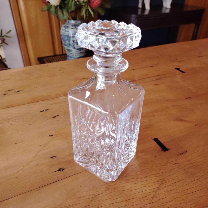 Vintage Clear Lead Crystal Glass Etched Decanter