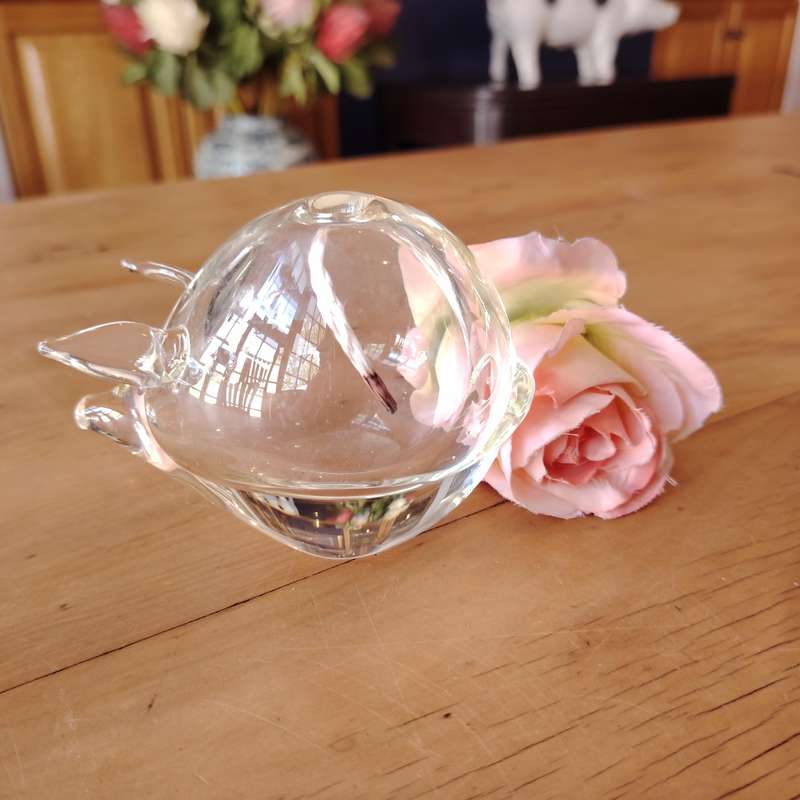 Vintage Clear Glass Bowl Fat Pig Oil Burner