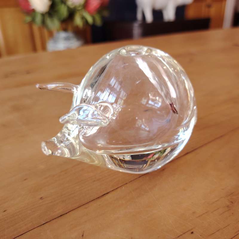 Vintage Clear Glass Bowl Fat Pig Oil Burner
