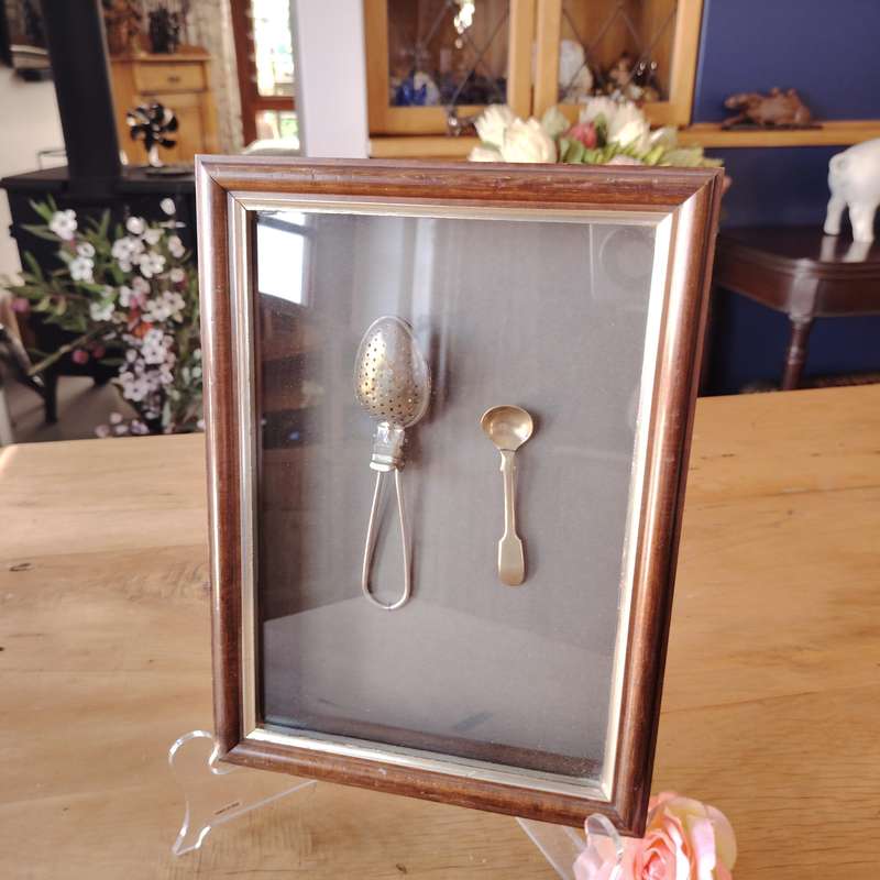 Nicely Framed Vintage Tea Infuser and Spoon