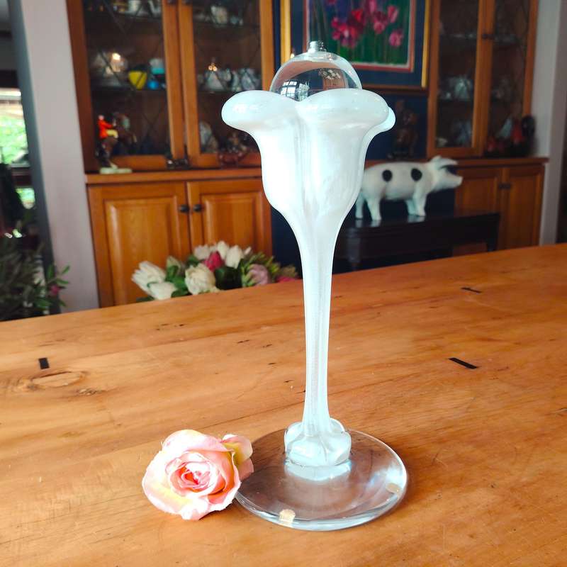 Elegant Vintage Daum France White Art Glass Candle Holder