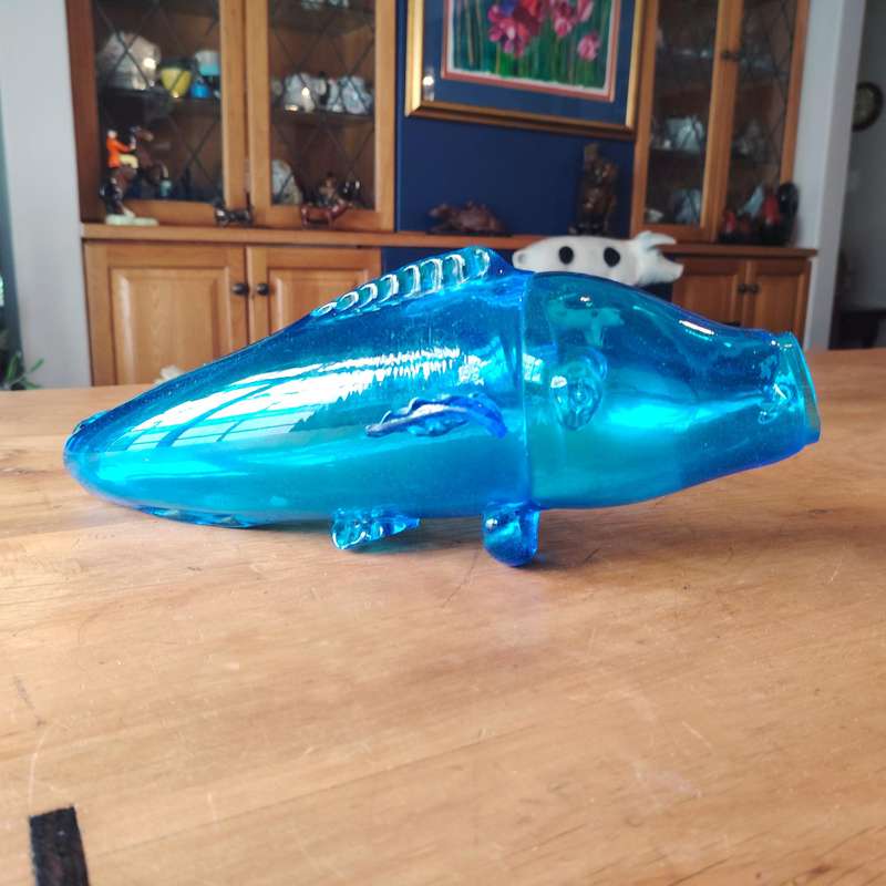 Stunning X- Large Mid-Century Hand Blown Blue Glass Koi Fish