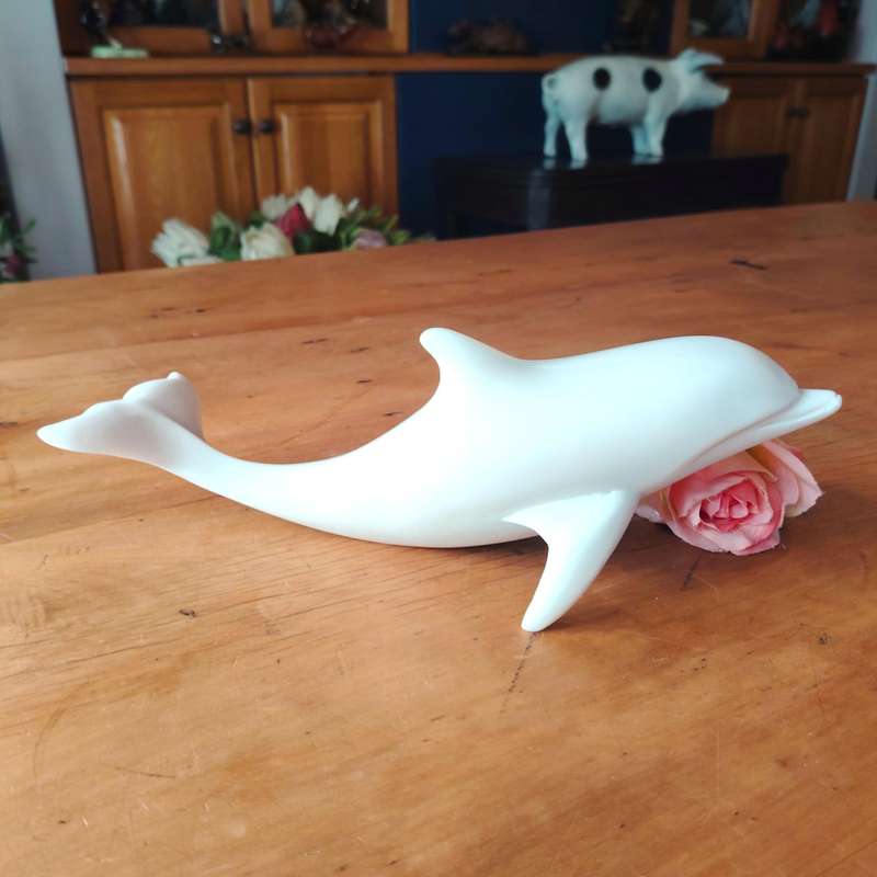 Large Crushed Marble Swimming Dolphin Sculpture