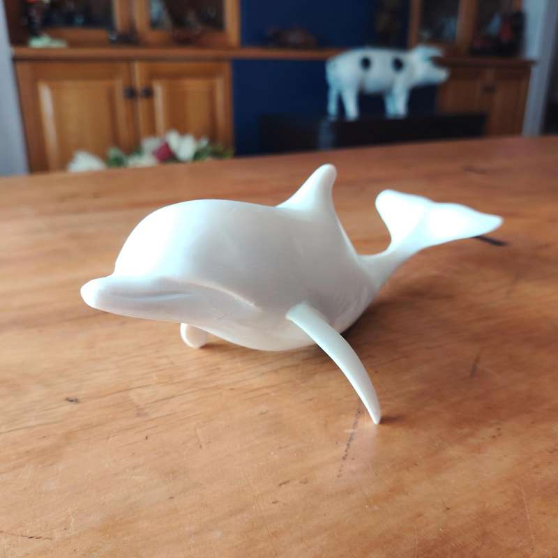 Large Crushed Marble Swimming Dolphin Sculpture