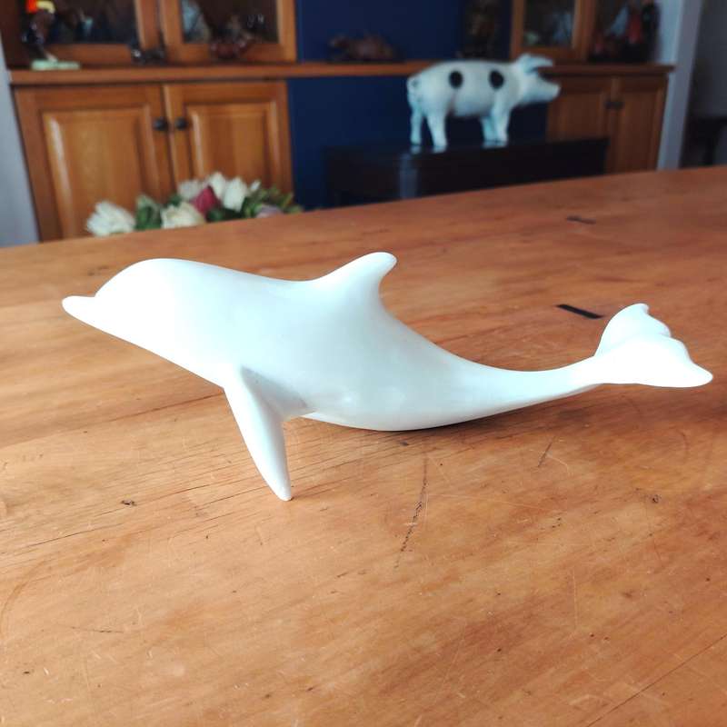 Large Crushed Marble Swimming Dolphin Sculpture