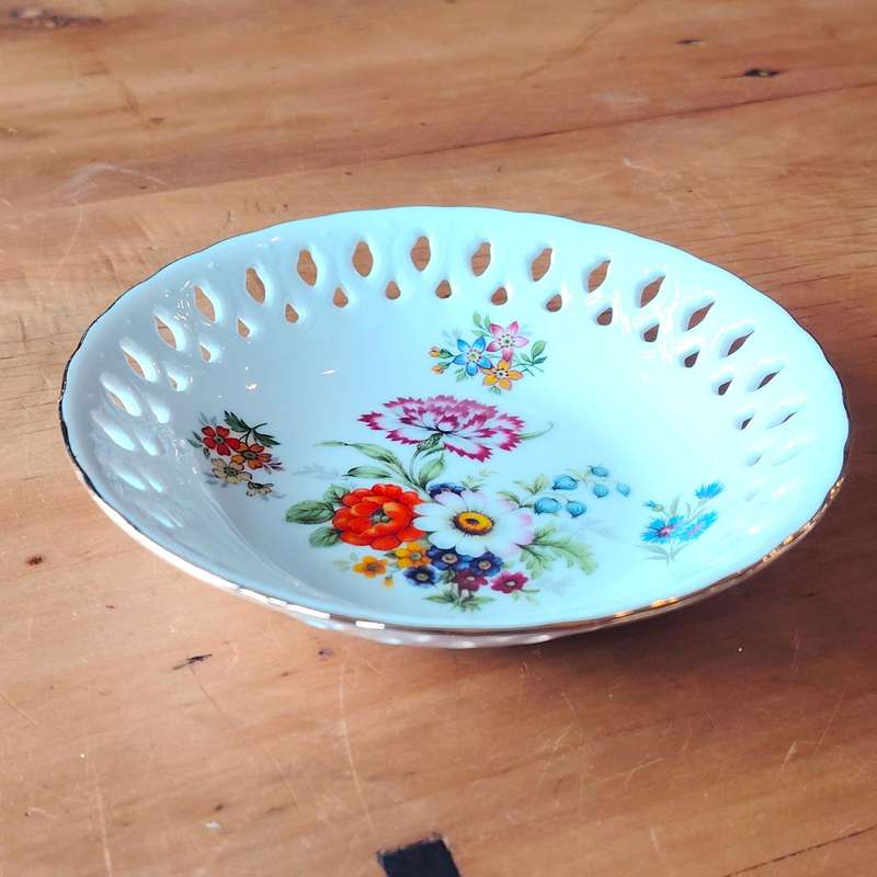 Dresden Echles Reticulated Dish Bouquet Porcelain