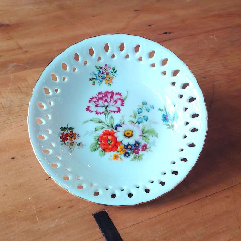 Dresden Echles Reticulated Dish Bouquet Porcelain