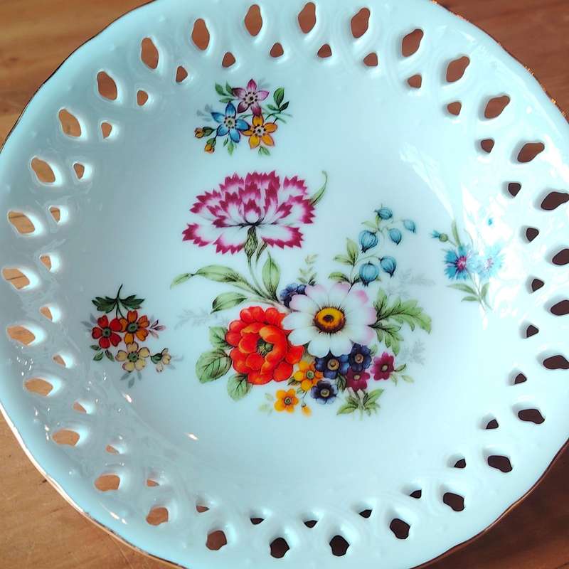 Dresden Echles Reticulated Dish Bouquet Porcelain
