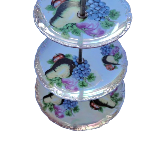 Vintage Hollywood Regency Gold Fruit Porcelain cake stand