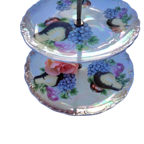 Vintage Hollywood Regency Gold Fruit Porcelain cake stand