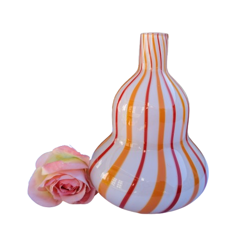 Gourd-shape Orange Red Swirl Glass Vase