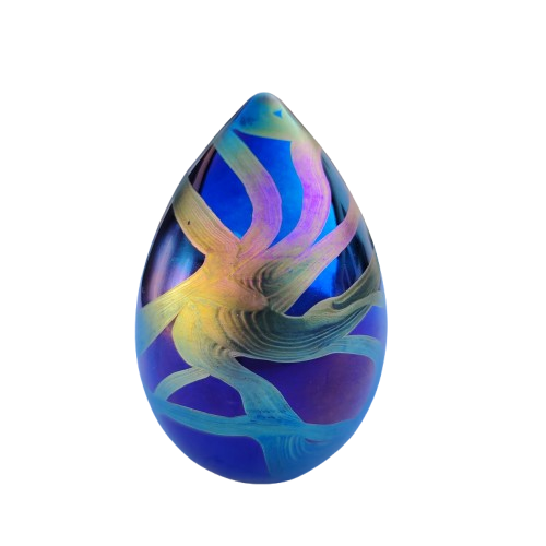 Iridescent purple & pink egg-shaped glass paperweight