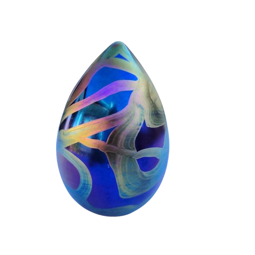 Iridescent purple & pink egg-shaped glass paperweight