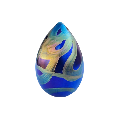 Iridescent purple & pink egg-shaped glass paperweight