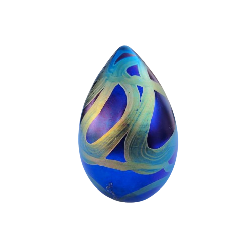 Iridescent purple & pink egg-shaped glass paperweight