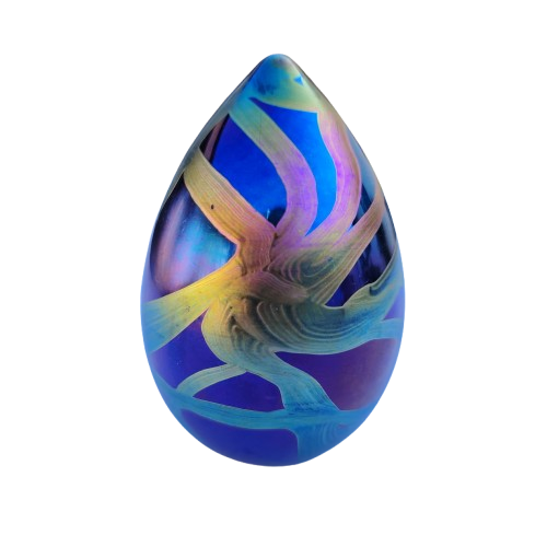 Iridescent purple & pink egg-shaped glass paperweight