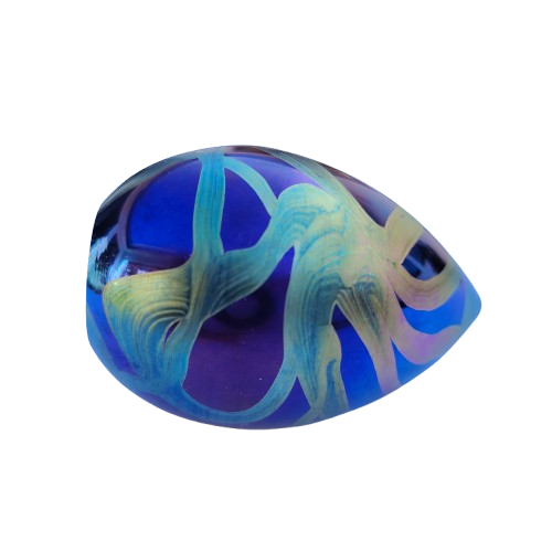 Iridescent purple & pink egg-shaped glass paperweight
