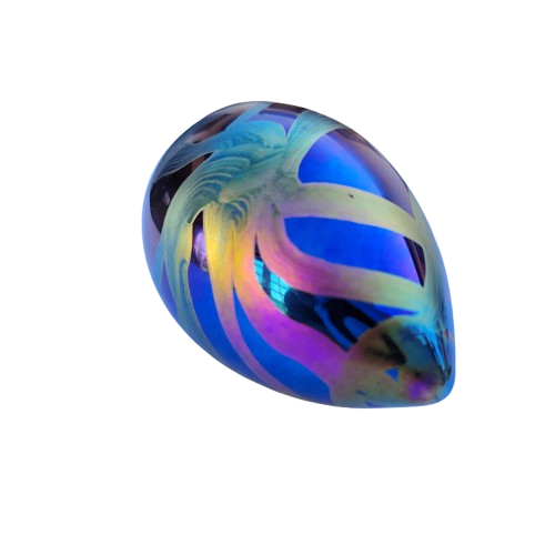 Iridescent purple & pink egg-shaped glass paperweight