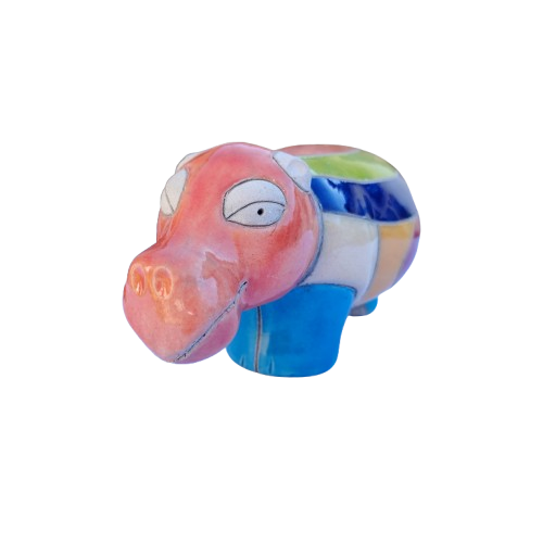 Handmade Hand Painted Raku Pottery Hippo