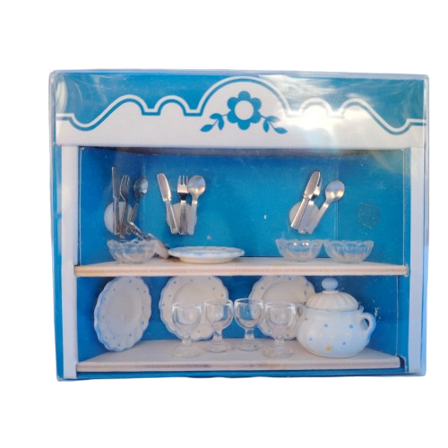Original vintage Bodo Henning doll furniture blue and white dinner service