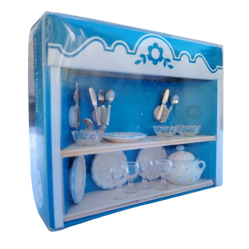 Original vintage Bodo Henning doll furniture blue and white dinner service