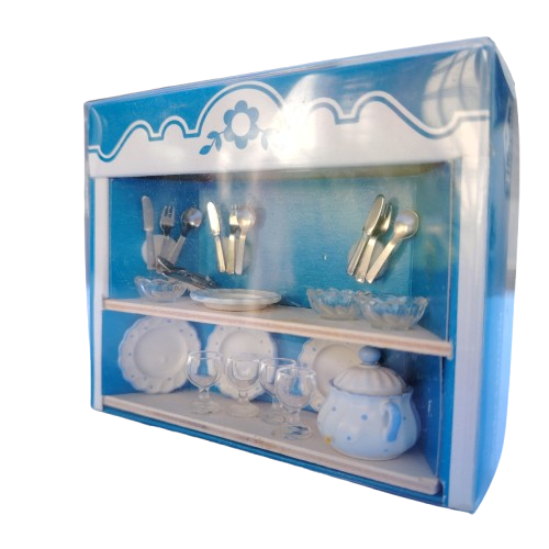 Original vintage Bodo Henning doll furniture blue and white dinner service